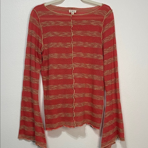 POL Tops - POL Women's Orange and Gold Striped Blouse Size Small PTP 18”-21” EUC